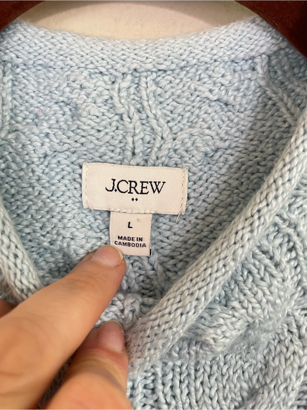 J.Crew Cloud Blue Cable Knit Roll Neck Pullover Sweater Size L Classic Old Money - Picture 3 of 7